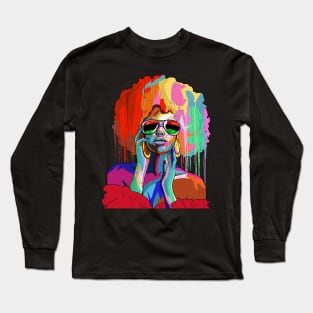 Juneteenth Black Women Afro Hair Pop Art Black History Long Sleeve T-Shirt